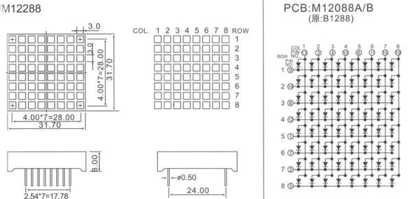 2PCS 1288 AW White Square LED Matrix 8x8 Common Cathode LED Dot Matrix Display 3.0mm - Image 3