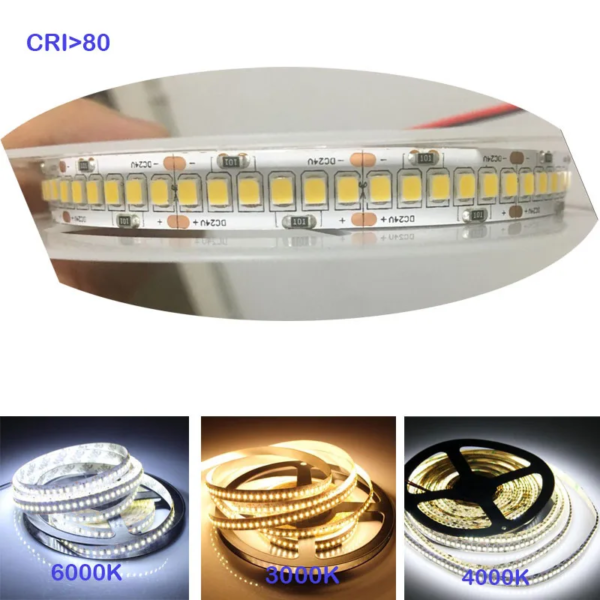 High CRI 80+  1200LED 5M 12V 24V IP20  2835 LED Strip  led Flexible light  showcase led 22lm Per LED strip white