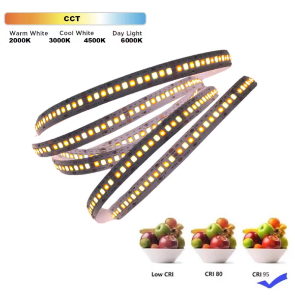 New High CRI 95+ 240LED/m CCT 2835 LED Lights Strip For Room Width 10mm Non-waterproof 5m/Reel - Image 2